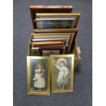 A box containing a quantity of assorted framed pictures and prints.