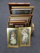 A box containing a quantity of assorted framed pictures and prints.