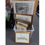 A box containing a large quantity of assorted pictures and prints to include Newcastle Millennium