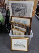 A box containing a large quantity of assorted pictures and prints to include Newcastle Millennium