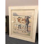 Continental school : Study of two cows, crayon drawing, 48 x 58 cm, framed.