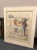 Continental school : Study of two cows, crayon drawing, 48 x 58 cm, framed.