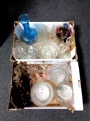 Two boxes of a quantity of 20th century glass ware to include pressed glass bowls, drinking glasses,