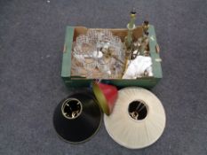 A box containing contemporary beaded glass light fitting, table lamps etc.