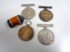 Four WW I medals - 49167 Pte E T Genders S. Staff. R., 84755 GNR G.E. Cole, R.A., 84755 GNR G.E.