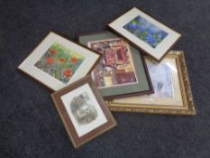 Five prints including two Margaret Harrison signed limited edition prints, poppies hydrangea etc.
