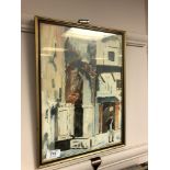 Continental school : A gentleman by an archway, watercolour, 27 x 37 cm, indistinctly signed,