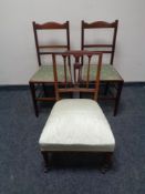A pair of Victorian inlaid mahogany bedroom chairs and a further bedroom chair