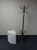 A contemporary metal hat and coat stand together with a painted linen box