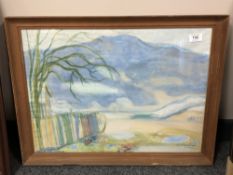 Continental school : A landscape with mountains beyond, watercolour, 56 x 40 cm, framed.