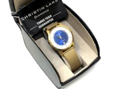 A gent's gold plated Christin Lars Diamond quartz calendar wristwatch, boxed.
