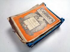 A crate containing antique and later pictorial journals, publications, sheet music etc.