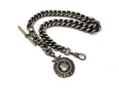 An antique heavy silver Albert chain, 116g.