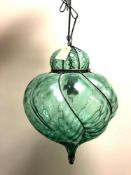 A Marston & Langinger ornate green glass and metal-mounted "Teardrop" light fitting, height 48 cm.