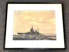 Fred Jay Girling : H.M.S King George V, watercolour with body colour, signed, 27 x 38 cm, framed.