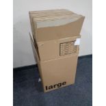 A box containing ten folded cardboard storage boxes