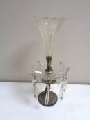 A cut crystal and silver plate table lustre