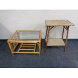 An aesthetic period bamboo two tier occasional table together with a contemporary glass topped