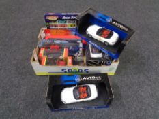 A box containing boxed 30 piece die cast racing car set,