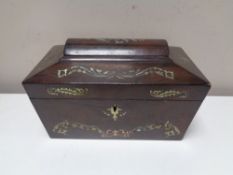 A Victorian rosewood mother of pearl inlaid tea caddy