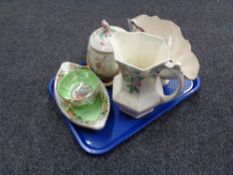 A tray of six pieces of Maling lustre ware