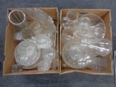 Two boxes containing 20th century glassware