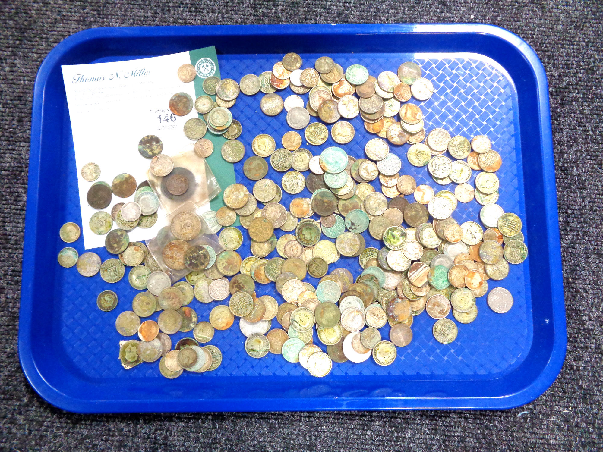 A collection of coins, mostly silver grade pre 1947, six pence, three pence pieces etc, gross 787.