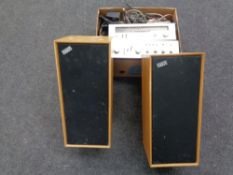 A box containing Rotel AM/FM stereo tuner,