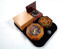 A tray containing jewellery box containing lady's and gent's watches, costume jewellery,