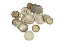 A collection of Edwardian coins to include half crowns 1902, 1908, 1909, 1910, Florins 1903, 1904,
