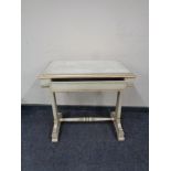 A continental painted and gilt single drawer side table