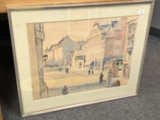 Continental school : Buildings in a town, watercolour, signed.