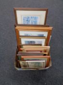 Two boxes containing a large quantity of pictures and prints.