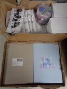 Two boxes containing a quantity of new Paperchase A4 notebooks, paper clips,