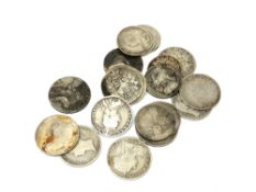 A collection of coins to include Victorian half crowns 1875, 1883, 1874, 1890, 1889, 1894, 1896,