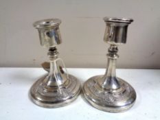 A pair of silver candlesticks of Celtic design, height 11 cm.