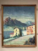 M Daniel : A mountainous landscape by a lake, oil on canvas, 51 x 63 cm, framed.