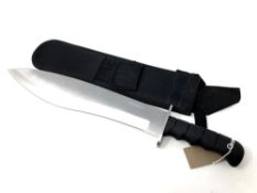 A Nakura hunting knife, blade length 35 cm, with black nylon sheath.