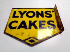 A 20th century double sided enamelled Lyons' cakes sign.