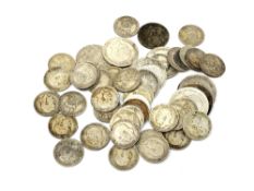 George V silver coins 1911-1919 including Australian, shillings etc, 362g.