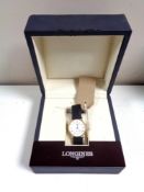 A gentleman's Longines Presence quartz wristwatch with retail box and outer presentation box.