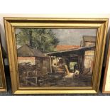 Continental school : A wood store, oil on canvas, 40 x 32 cm, framed.