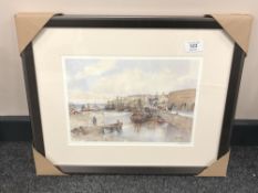 After Tom MacDonald : Seahouses, reproduction in colours, signed in pencil, 21 cm by 30 cm, framed.