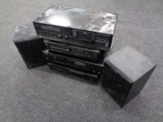 A box containing Sansui compact disc player, Toshiba compact disc player model XR-9318,