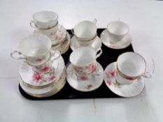 A tray containing Royal Stuart fine bone china part tea set together with a Queen Anne part bone