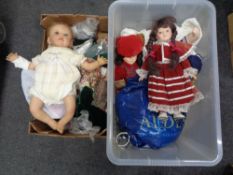 Two boxes containing 20th century dolls,
