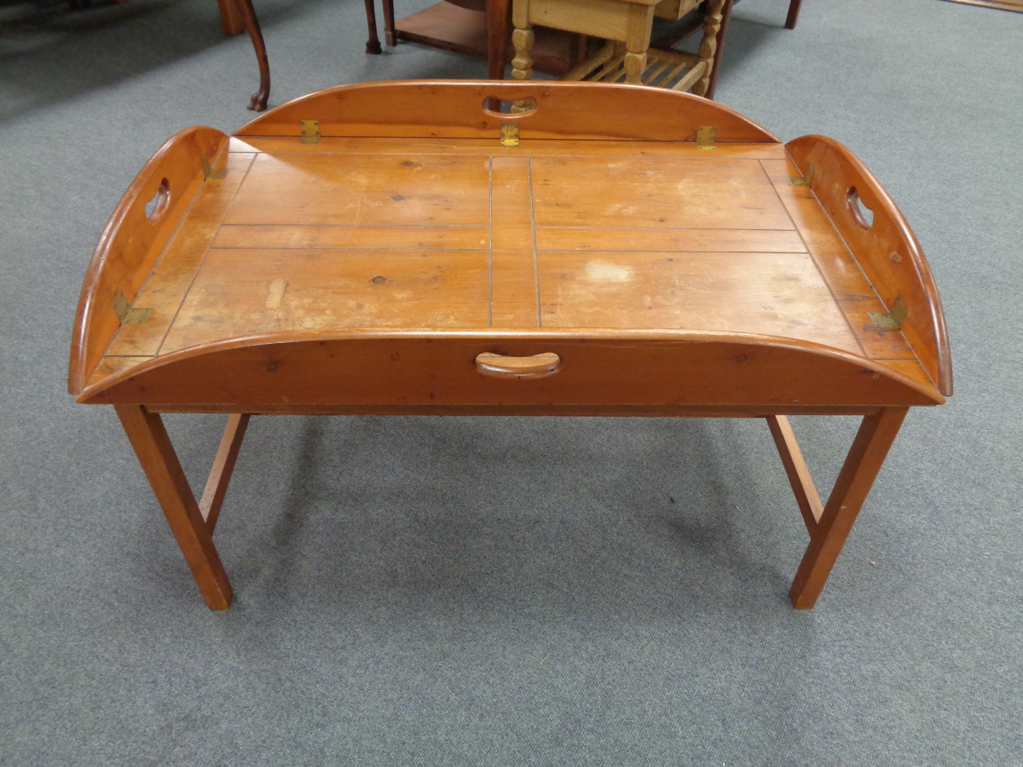 A mahogany butler's tray on stand