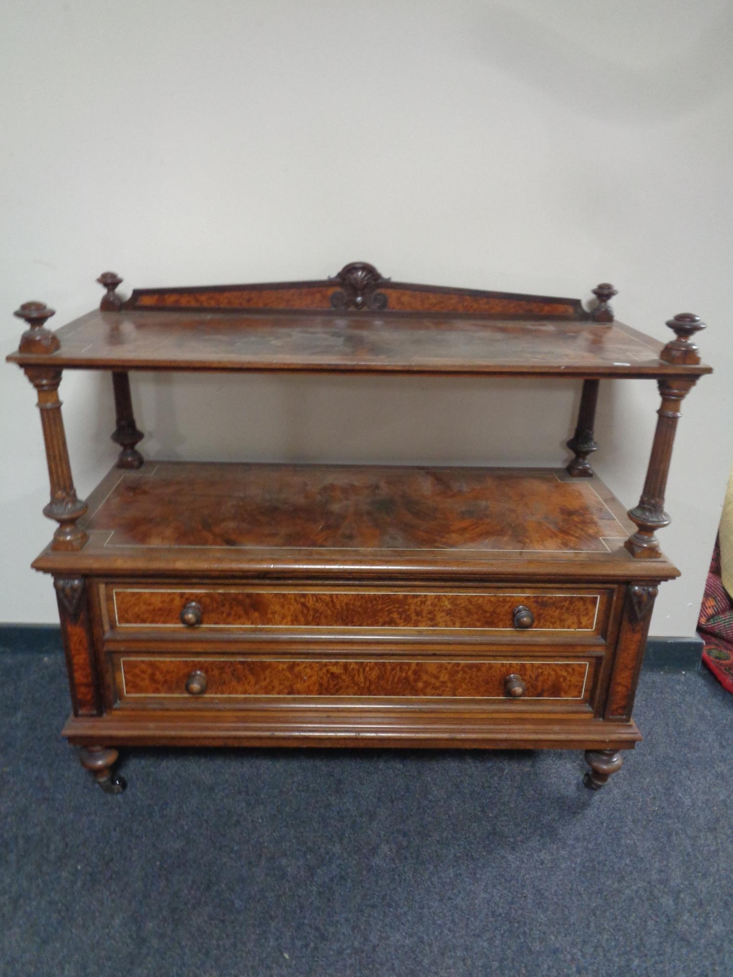 A George III mahogany and rosewood dumbwaiter fitted two drawers beneath (a/f) CONDITION