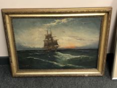 Continental school : A tall masted ship, oil on canvas,