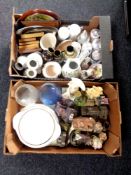 Two boxes of miscellaneous china, ornaments,